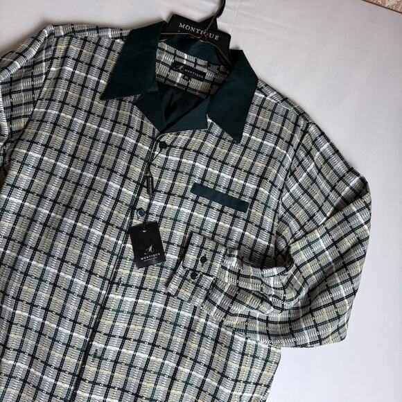 NWT Montique‎ Travel Line Shirt Mens L 42 Green Plaid Long Sleeve Button Down - Picture 7 of 9